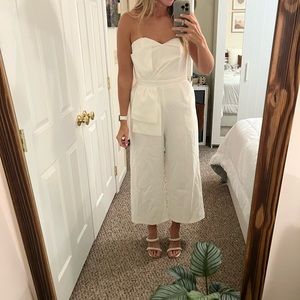 Won a Heart White Strapless Wide Leg Jumpsuit